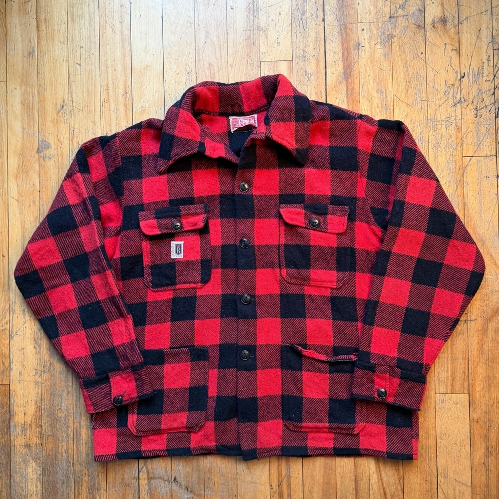 1960s Regent Red Buffalo Plaid Wool Flannel